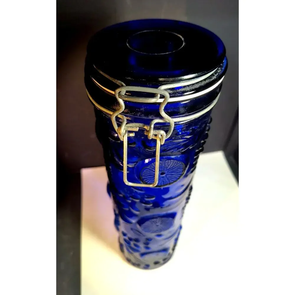 1055.  Tall Pasta Cobalt Blue Cannister Wire Bale Hinged Lid